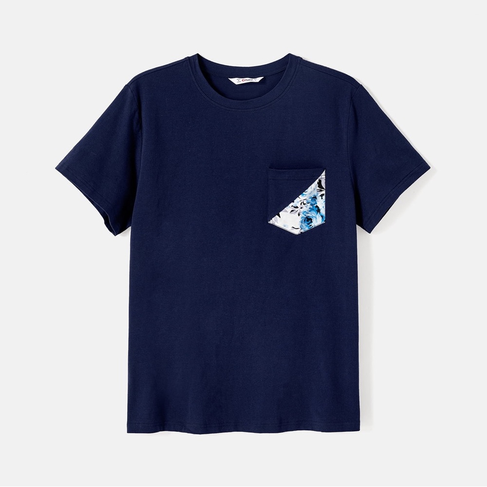 BRAND NEW Men’s Medium Navy Blue T-Shirt with Floral Pocket
